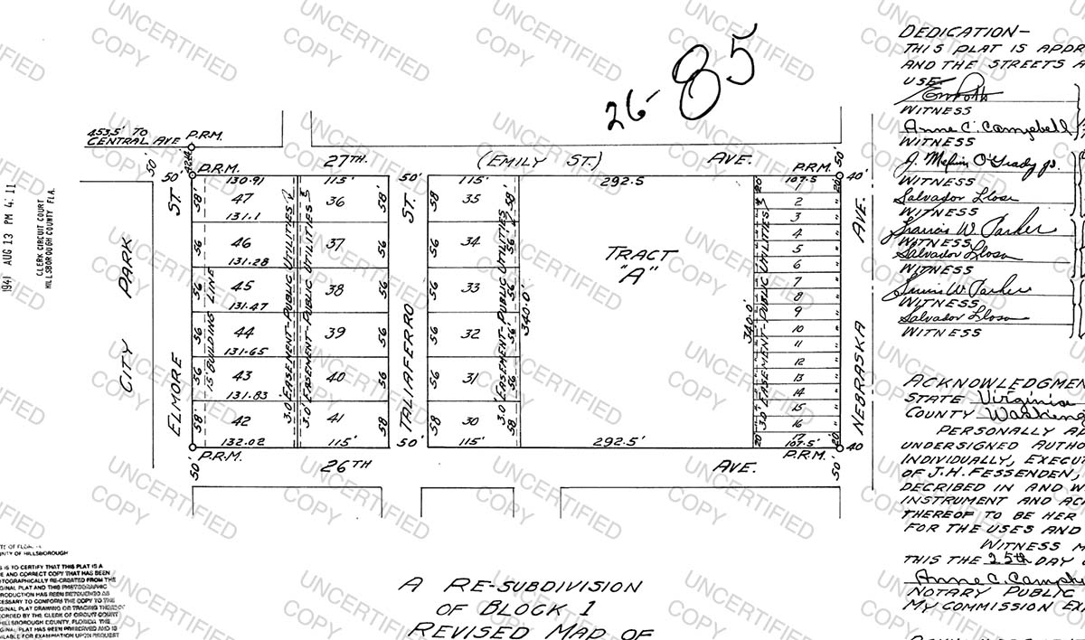 Revised Plat of Villa Bonnieventure - "City Park" to the west is now Robles Park